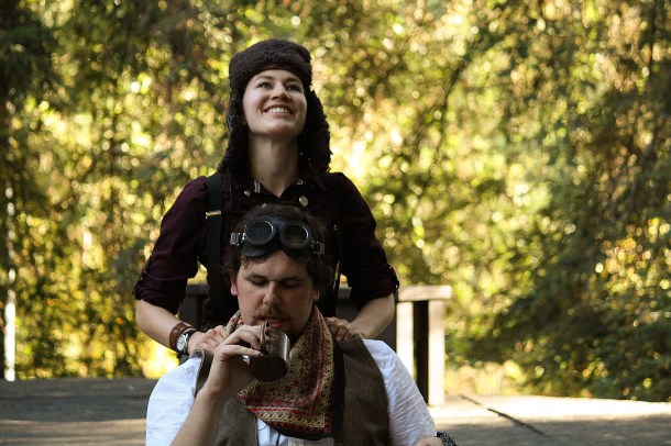 Hannah Sharafian as Moth and Rob Williamson as Don Adriano De Armado in Love’s Labour’s Lost.