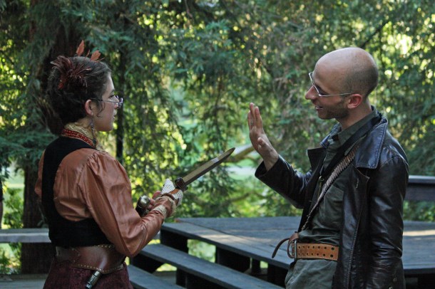 Sarah Gazdowicz as Rosaline and William Schuller as Berowne in Love's Labour's Lost.