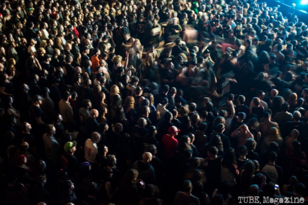Slayer audience at the Fox Theater in Oakland CA creating a mosh pit in front of the stage. 2014 Photo Melissa Uroff 2014