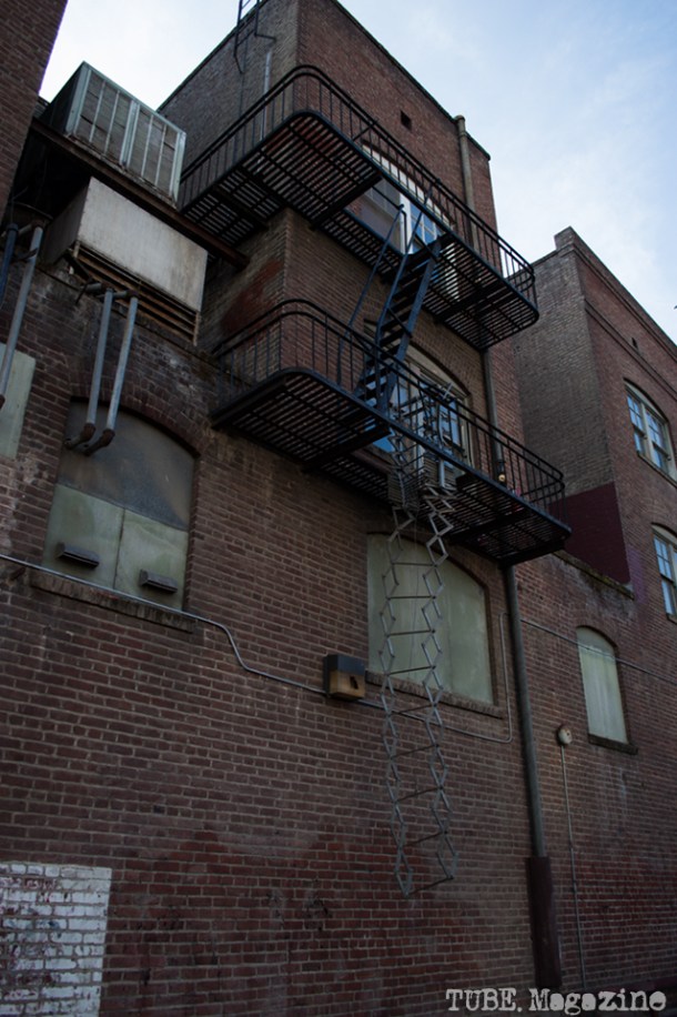 A broken fire escape in Kayak Alley. Photo M.Hershenow. 2014.