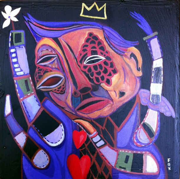 Mark Fox "Suicide King" Acrylic on wood. Photo complements of Mark Fox.