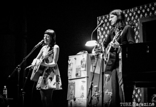 Jessica Lea Mayfield and Seth Avett on stage at The  Palace of Fine Arts, San Francisco CA, 2015.  Photo Melissa Uroff.