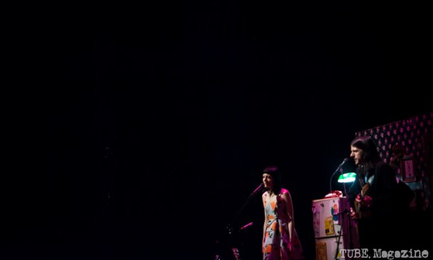 Jessica Lea Mayfield and Seth Avett on stage at The  Palace of Fine Arts, San Francisco CA, 2015.  Photo Melissa Uroff.