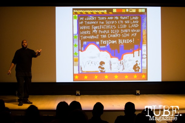 Milton Bowens speaks on Art Beyond Fear: Art and Activism at The Crocker Art Museum in Sacramento, Ca. November 2015. Photo Alejandro Montaño.