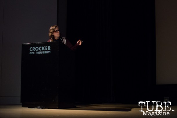 Sarah Wellington speaks on Art Beyond Fear: Art and Activism at The Crocker Art Museum in Sacramento, Ca. November 2015. Photo Alejandro Montaño 