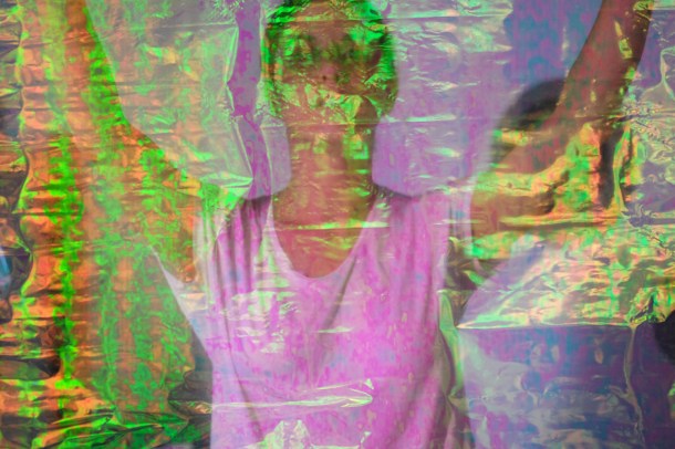 Alexis Arnold with iridescent sheet.