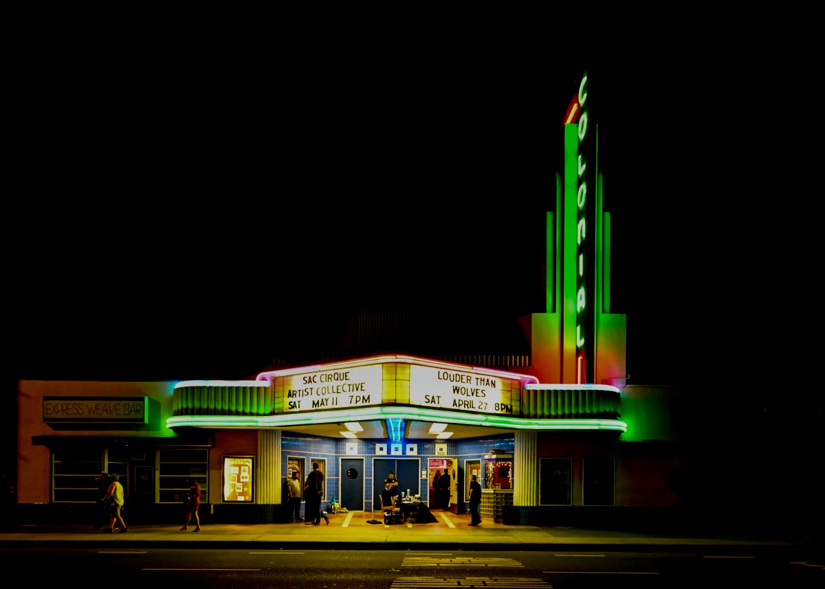 The Colonial Theater with the marquee displaying the name of the show